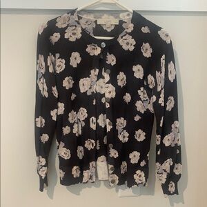 LOFT Black and White Floral Cardigan